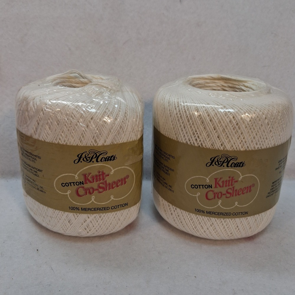 J&P Coats Knit-Cro-Sheen White 2 Pack A-65 325 Yds Each Mercerized Cotton NEW